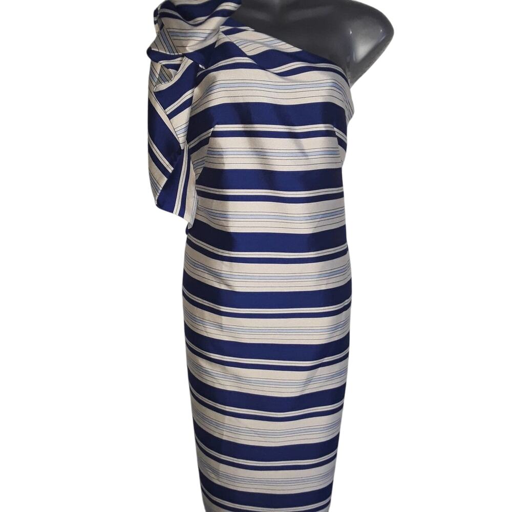 NWT Sz 4 Banana Republic One Shoulder Cascade Bow Striped Dress